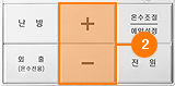실내 표시가 깜박거릴 때 + 또는 - 버튼을 눌러 원하는 난방온도를 맞추세요