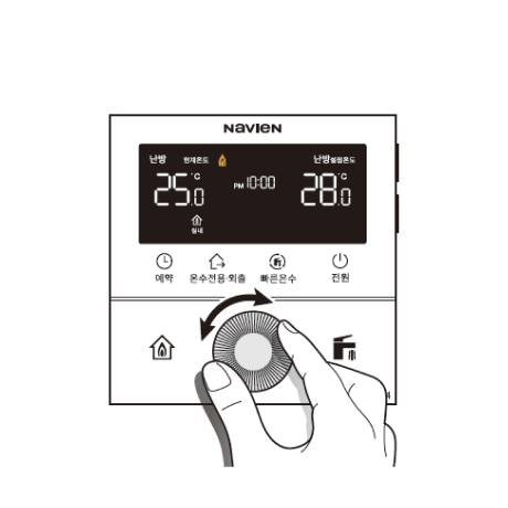 다이얼을 돌려 원하는 난방 온도를 맞추세요.